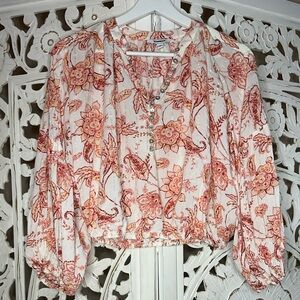 Express Floral Blouse - Coral and Cream
